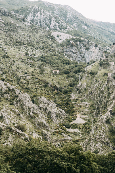Panoramic views of the mountains in Europe. Mountains and rocks in the Bay of Kotor, Montenegro.  - Photo, Image