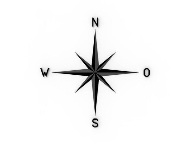 3d weergave van een kompas noord west zuid oost geïsoleerd in witte achtergrond - Foto, afbeelding