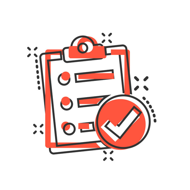 Checklist document sign icon in comic style. Survey vector carto - Vector, Image