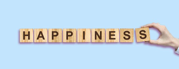 Happiness. The inscription on the wooden blocks. Isolated. Independence Day United States of America background. Festive background. - Foto, immagini