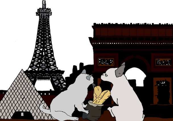 silhueta Margot e Randy a Parigi con baguettes
 - Foto, Imagem