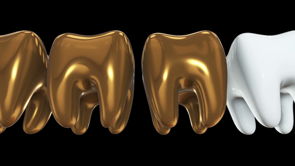 Dente bianco in fila dei denti d'oro. 3D
. - Filmati, video