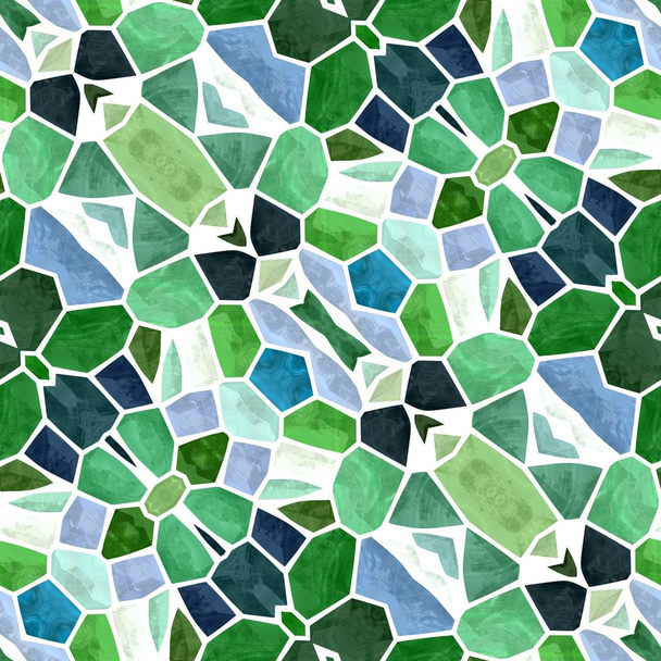 Мозаичный калейдоскоп драгоценный камень бесшовный узор текстурный фон - зеленый синий цвет с белой травой
 - Фото, изображение