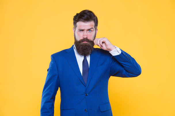Serious motivated entrepreneur. Barbershop and stylist. Handsome guy concept. Because you worth it. Confident businessman handsome bearded man in formal suit. Successful handsome hipster top manager - Fotografie, Obrázek