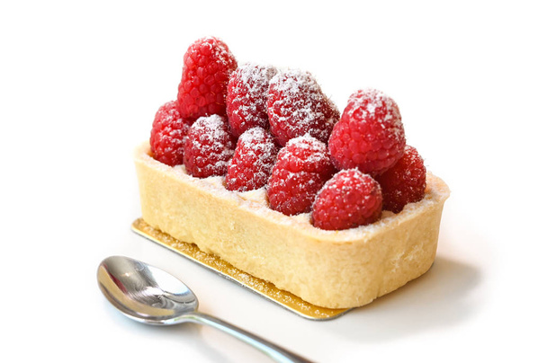 Raspberries tart on white background - isolated - Photo, Image
