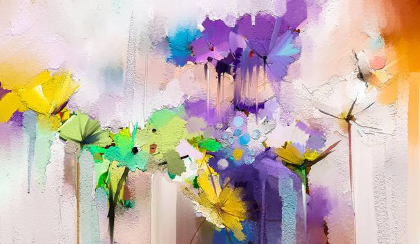 Abstract colorful oil, acrylic painting of spring flower. Hand painted brush stroke on canvas - Zdjęcie, obraz