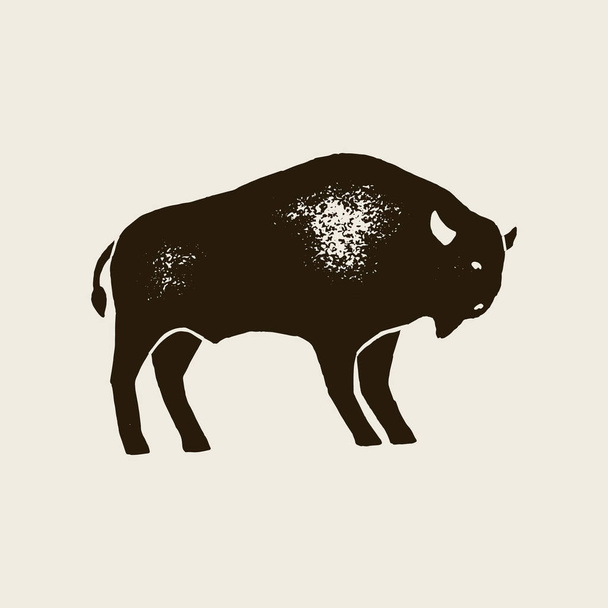 Icône Silhouette de Bison. Vecteur Dessin à la main bison Symbole d'Amérique Dans un style rétro avec texture grunge
 - Vecteur, image