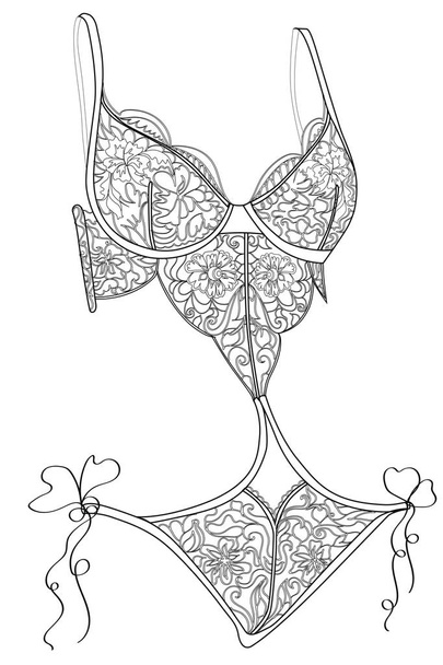 Lingerie. Colouring Book: Anti-stress. Relaxation Therapy. Isolated image on white background. - ベクター画像