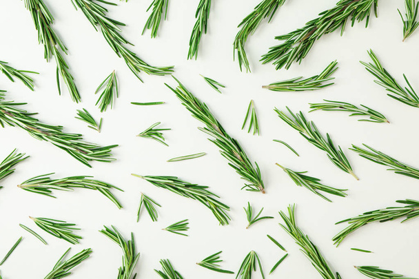 Flat lay composition with rosemary on white background - 写真・画像