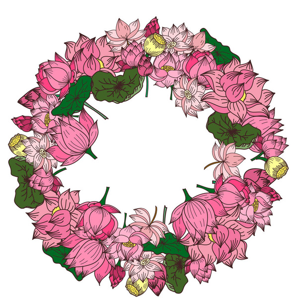 Kreis handgezeichnete Lotusblume, Vektor für Malbuch und Blumenstrauß Design. - Vektor, Bild