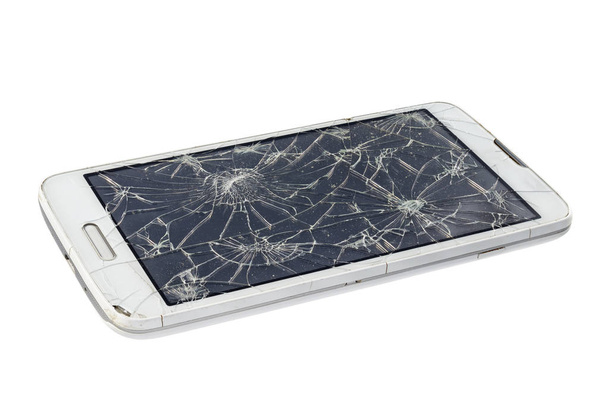 rozbitý smartphone izolované na bílém pozadí - Fotografie, Obrázek