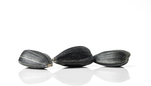 Tres semillas de girasol cierran. Aislado sobre el fondo blanco
. - Foto, imagen