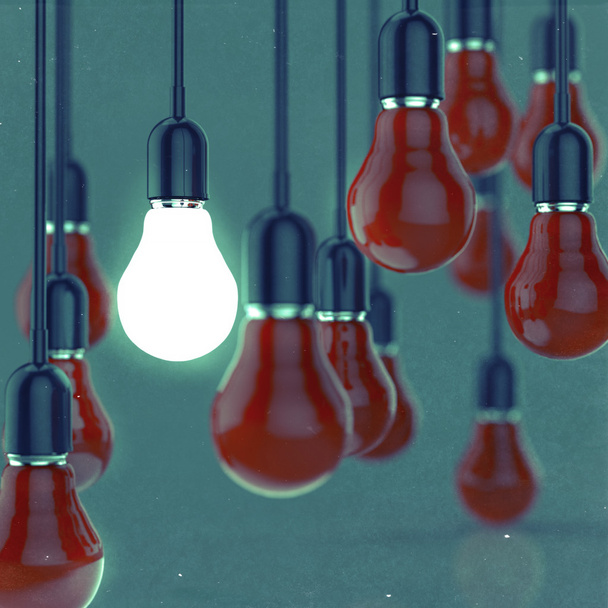 ideia criativa e conceito de liderança lâmpada
 - Foto, Imagem