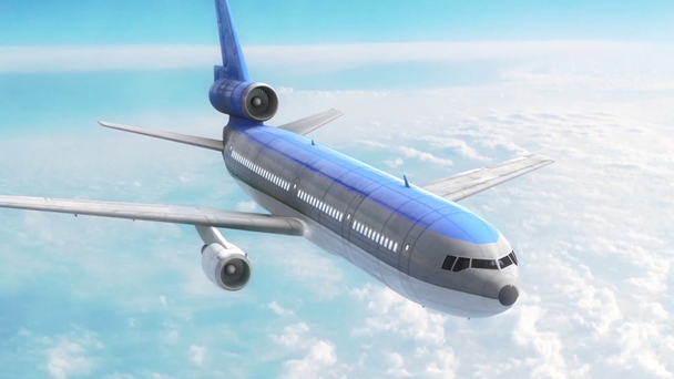 Αεροπλάνο αεροσκάφος Sky σύννεφα μπλε 3D απόδοση κινουμένων σχεδίων - Πλάνα, βίντεο