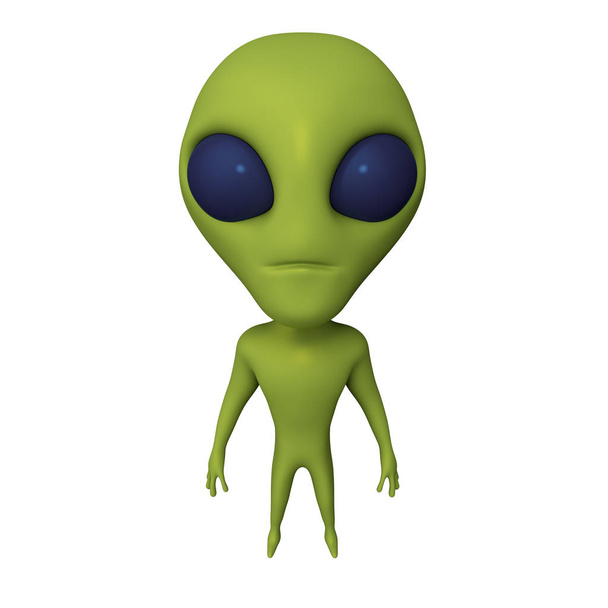 Groene Alien. Vooraanzicht. 3D-rendering - Foto, afbeelding