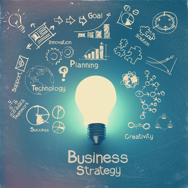 лампочка 3d на фоне бизнес-стратегии
 - Фото, изображение
