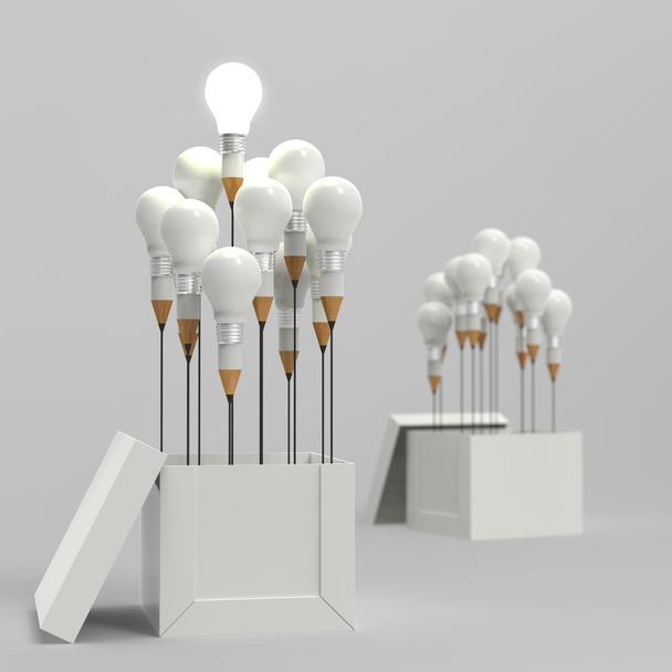 рисунок идеи карандаша и лампочки концепция вне коробки, как кр
 - Фото, изображение