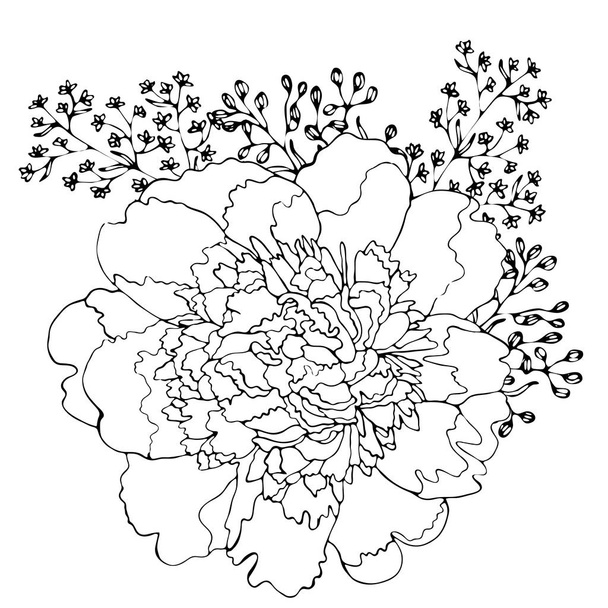 Florale Färbung Vorlage mit schwarzer Linie Blume - Vektor, Bild