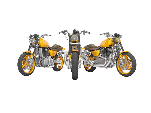 Group of orange motorcycles front view 3d render on white backgr - Photo, Image