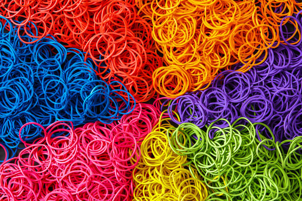 multi colorful rubber band background , top view - Foto, Imagem
