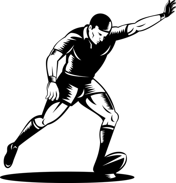 rugby player kicking the ball - Vector, Image