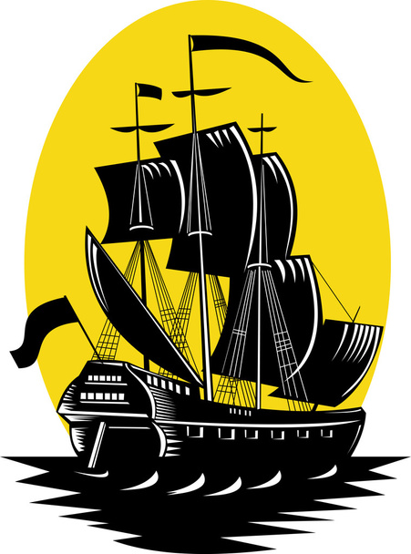 Galeón velero en el mar
 - Vector, Imagen