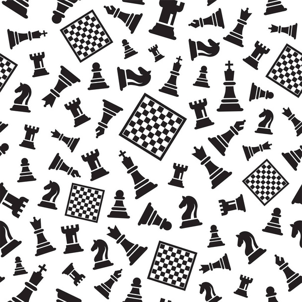 nahtlose Schachvektormuster auf Schwarz und Weiß. schwarze Schachfiguren Vektor-Illustration. - Vektor, Bild
