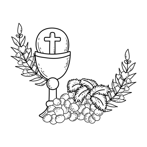sacred chalice religious with grapes - Vector, Image