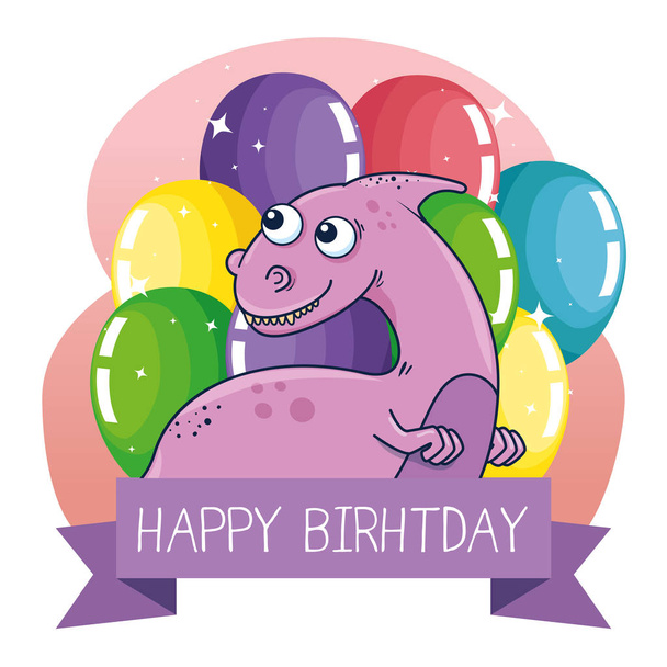 parasaurolophus animal with ribbon and balloons decoration - Vector, afbeelding