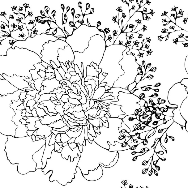 Цветочный вектор бесшовный с цветком черной линии
 - Вектор,изображение