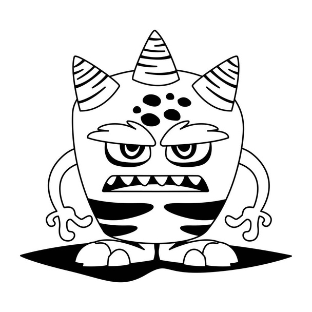 zabawny potwór z rogami komiks charakter - Wektor, obraz