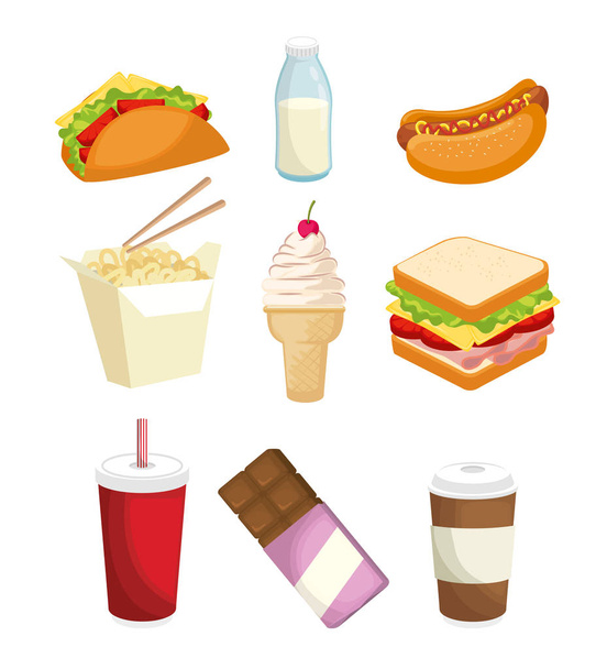 set of colorful cartoon fast food - Vector, Image