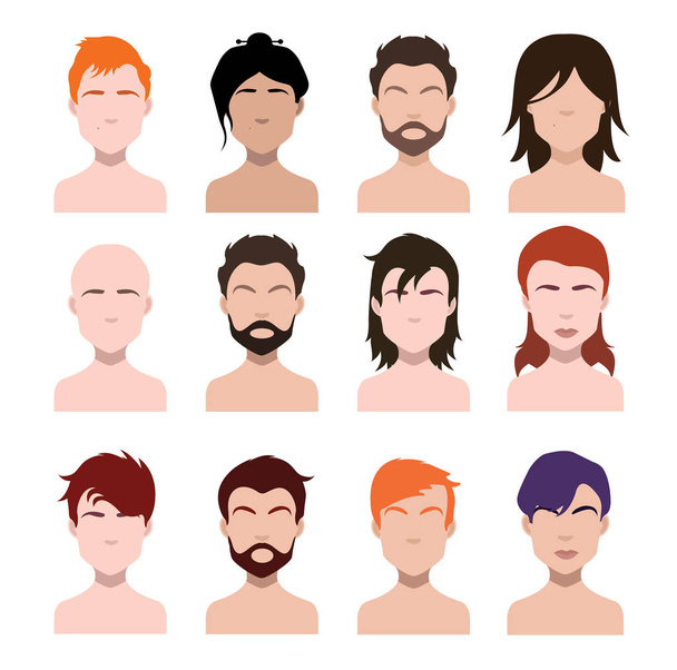Large set of black hair styling icons for women and men. Vector illustration  - Vector, Image