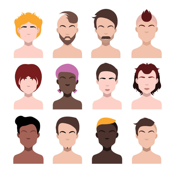 Duży zestaw czarnych ikon do stylizacji włosów dla kobiet i mężczyzn. Ilustracja wektorowa  - Wektor, obraz