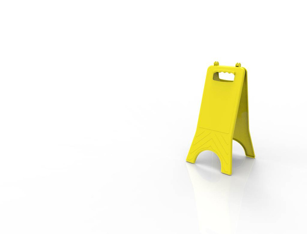 3D-Darstellung eines leeren gelben Nassbodenschildes isoliert auf weißem Hintergrund - Foto, Bild