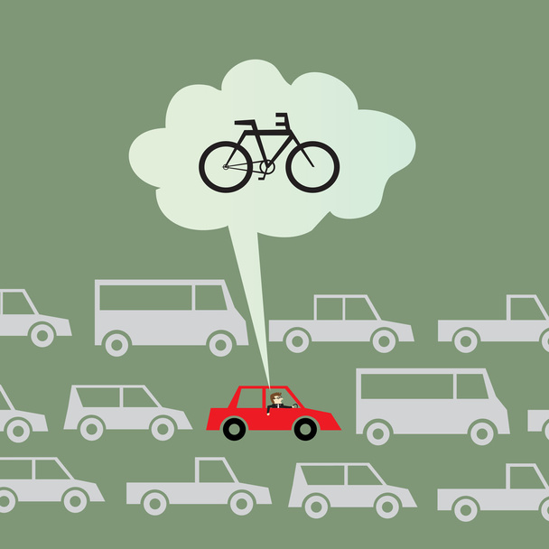Biking to work instead of driving - Vector, Image