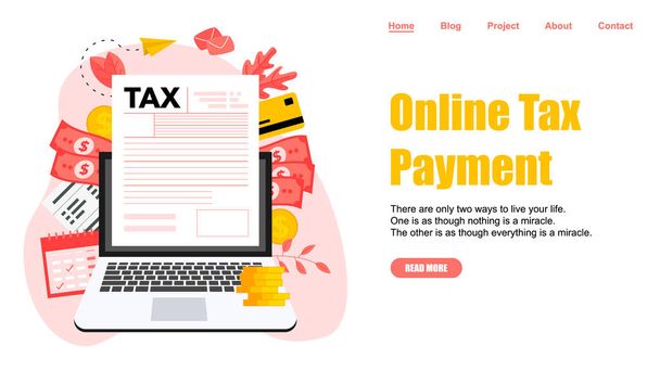 Web ページ テンプレート。オンライン納税ベクトルイラストコンセプト。税フォームへの記入 - ベクター画像