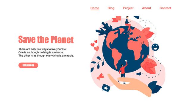 Web テンプレート。地球と環境を救うコンセプト - ベクター画像