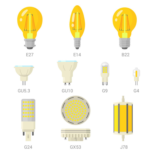 LED light lamp bulbs vector colorful icon set - Vector, Image