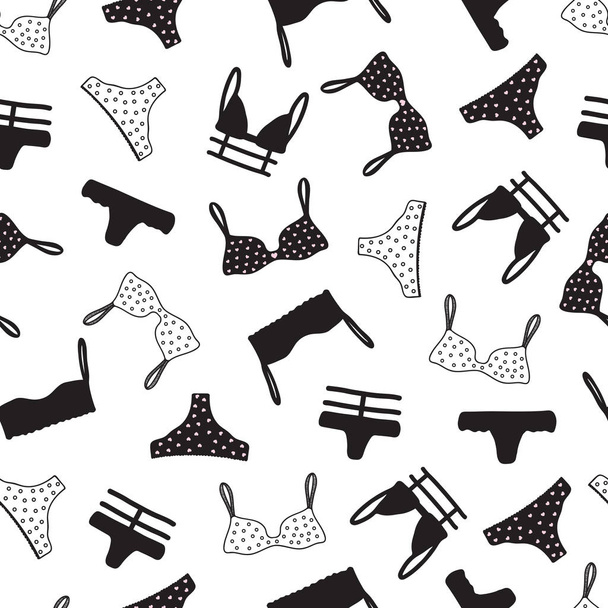 Seamless pattern with women underwear. Lingerie background. Hand - Вектор,изображение