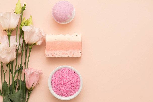 organic skin care products bath salt handmade soap - Foto, Imagem