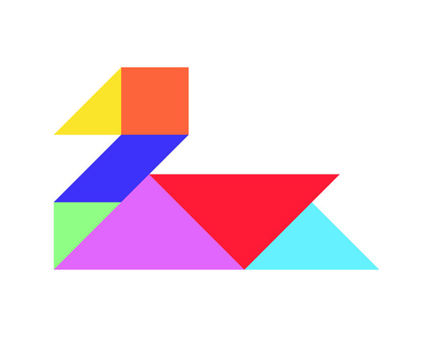Kolor Tangram puzzle w kształcie kaczki lub łabędzia na białym tle - Wektor, obraz