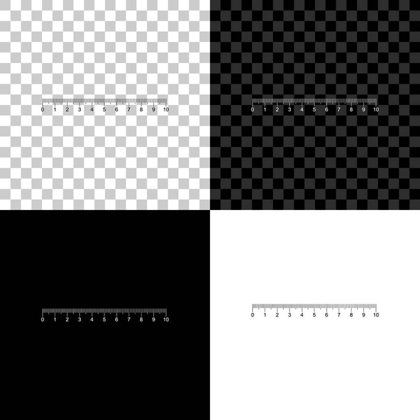 Skala pomiarowa, znaczniki dla ikon miarek izolowane na czarnym, białym i przezroczystym tle. Wskaźniki rozmiaru. Różne odległości jednostek. Ilustracja wektorowa - Wektor, obraz