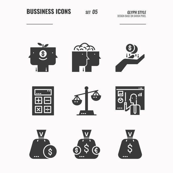 Pracovní a finanční ikony nastaveny na 5. - Vektor, obrázek