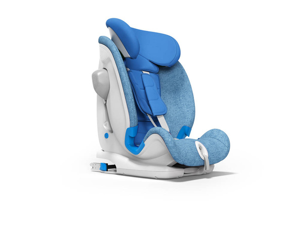 Μπλε κάθισμα μωρού για το αυτοκίνητο 3D απόδοση σε λευκό φόντο με SH - Φωτογραφία, εικόνα