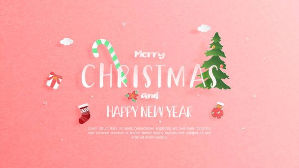 メリークリスマスとハッピー新年のグリーティングカード紙カット - ベクター画像