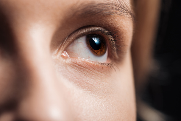 vista de cerca de la mujer joven ojo marrón mirando hacia otro lado
 - Foto, Imagen