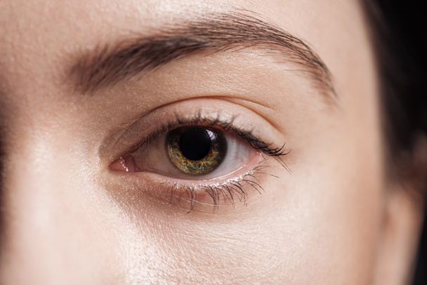 крупный план зеленого глаза молодой женщины, смотрящей в камеру
 - Фото, изображение