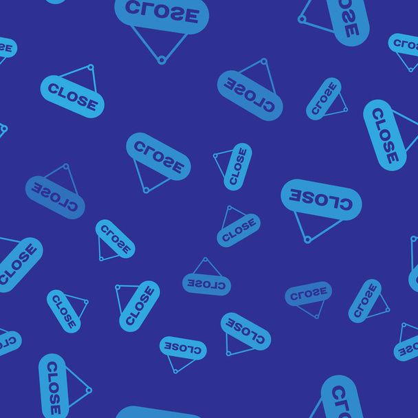 blaues Hängeschild mit Textschloss-Symbol isoliert nahtloses Muster auf blauem Hintergrund. Business-Thema für Café oder Restaurant. Vektorillustration - Vektor, Bild