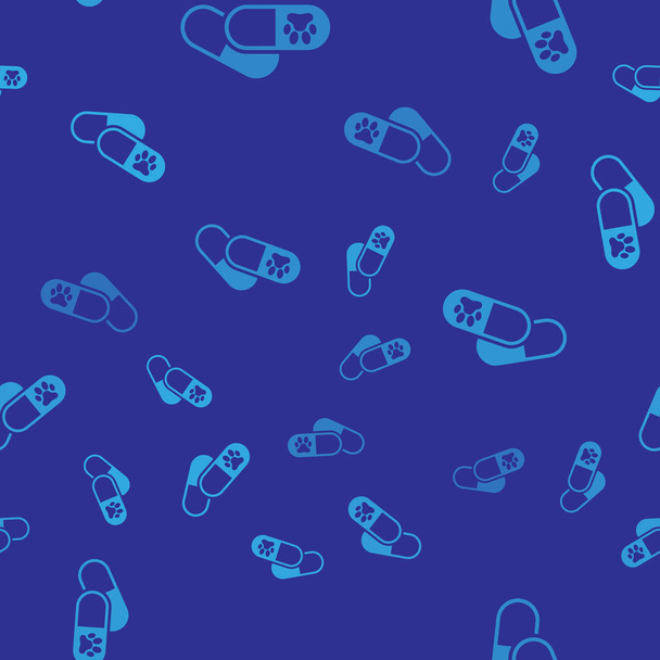 Chien bleu et pilules icône isolée motif sans couture sur fond bleu. Médicaments sur ordonnance pour animaux. Illustration vectorielle
 - Vecteur, image